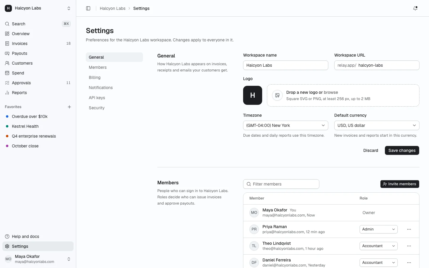 Settings screen from Prodular UI
