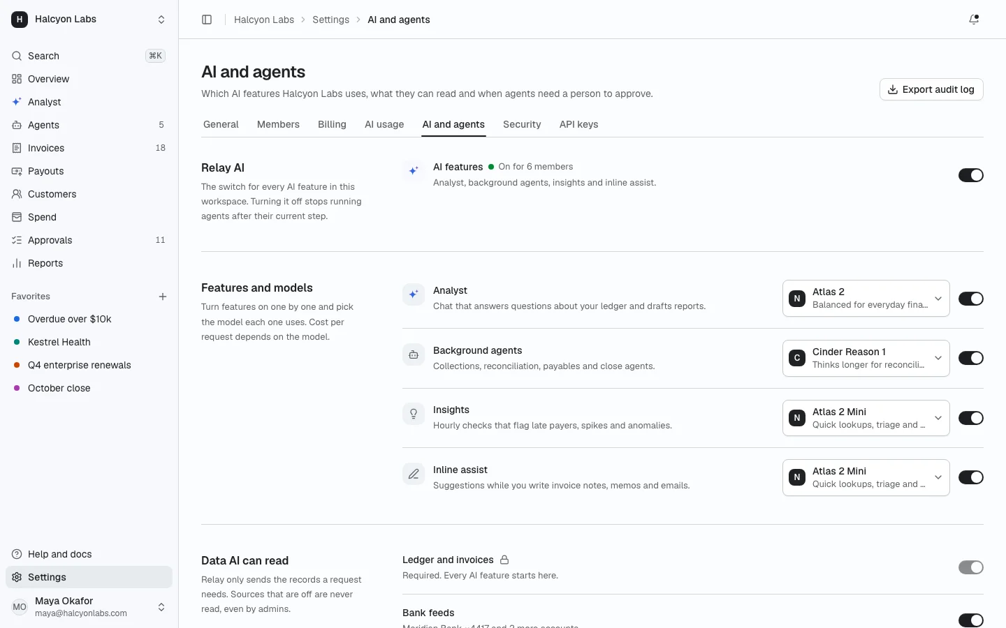 AI settings screen from Prodular UI