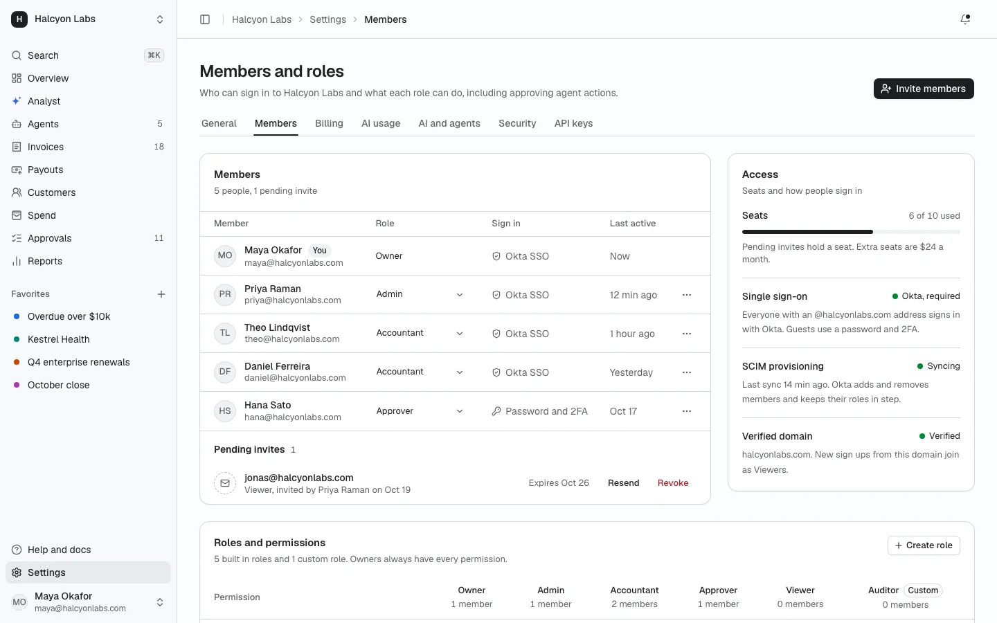 Team and roles screen from Prodular UI